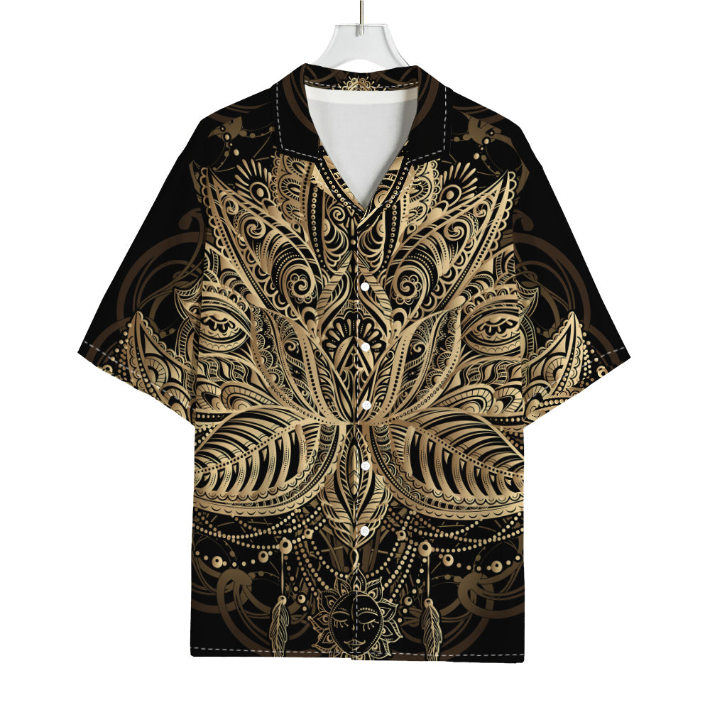 Boho Spiritual Lotus Print Rayon Hawaiian Shirt