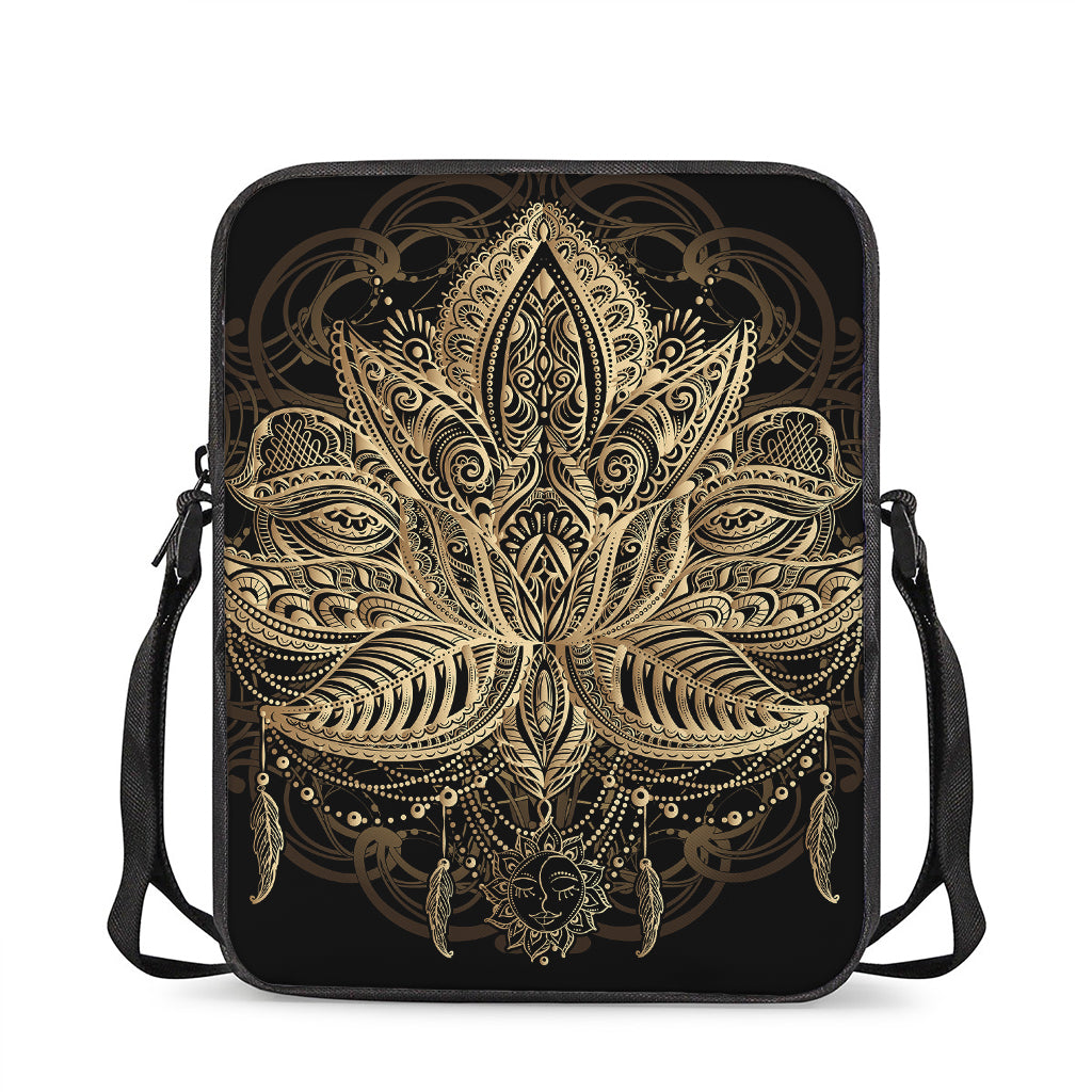 Boho Spiritual Lotus Print Rectangular Crossbody Bag