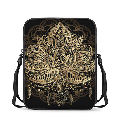 Boho Spiritual Lotus Print Rectangular Crossbody Bag