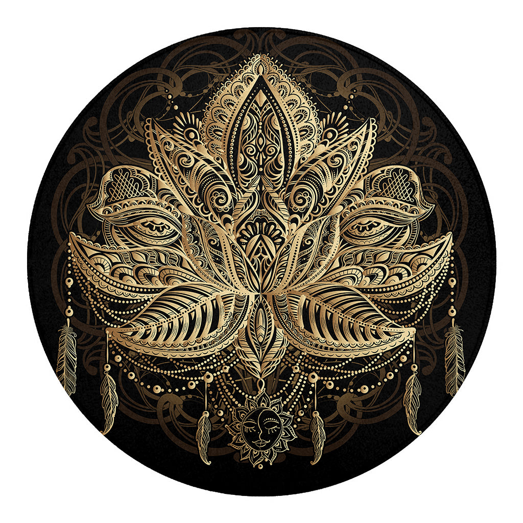 Boho Spiritual Lotus Print Round Blanket