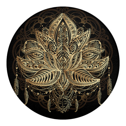 Boho Spiritual Lotus Print Round Blanket