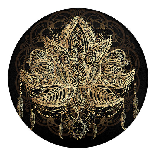 Boho Spiritual Lotus Print Round Blanket