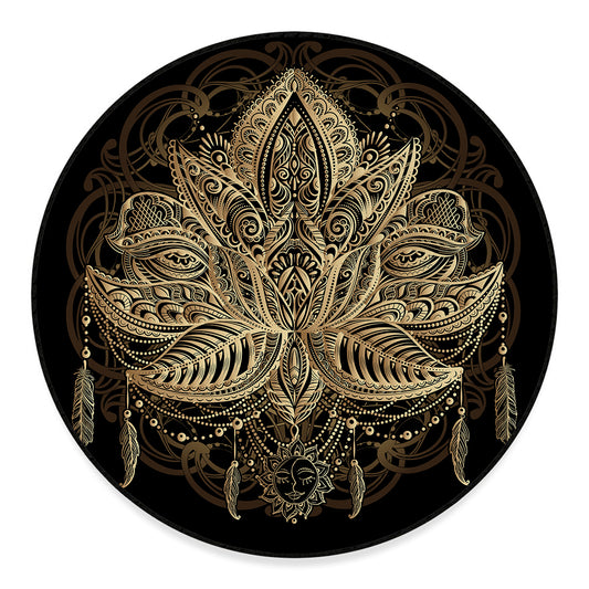 Boho Spiritual Lotus Print Round Floor Mat