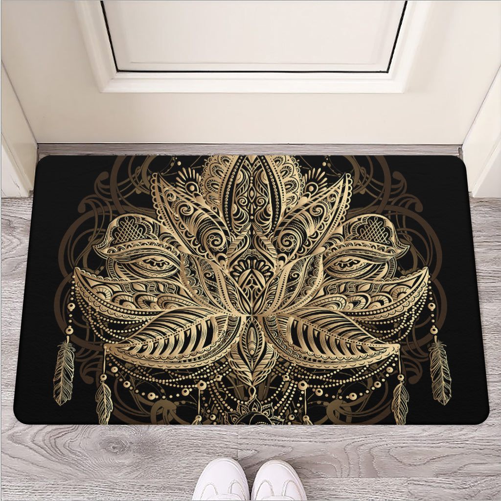 Boho Spiritual Lotus Print Rubber Doormat