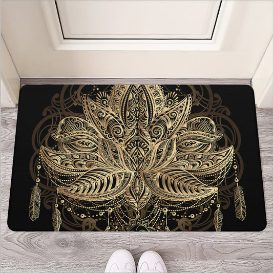 Boho Spiritual Lotus Print Rubber Doormat