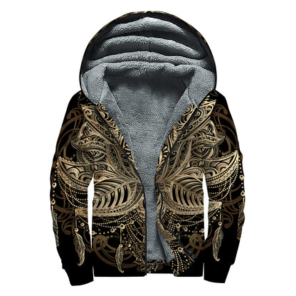 Boho Spiritual Lotus Print Sherpa Lined Zip Up Hoodie