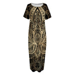 Boho Spiritual Lotus Print Short Sleeve Long Nightdress