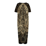 Boho Spiritual Lotus Print Short Sleeve Long Nightdress