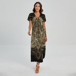 Boho Spiritual Lotus Print Short Sleeve Maxi Dress