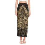 Boho Spiritual Lotus Print Side Slit Maxi Skirt