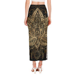 Boho Spiritual Lotus Print Side Slit Maxi Skirt