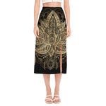 Boho Spiritual Lotus Print Side Slit Midi Skirt
