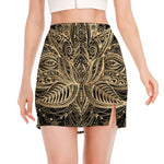 Boho Spiritual Lotus Print Side Slit Mini Skirt