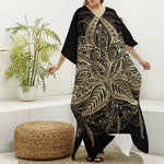 Boho Spiritual Lotus Print Silk V-Neck Kaftan Dress