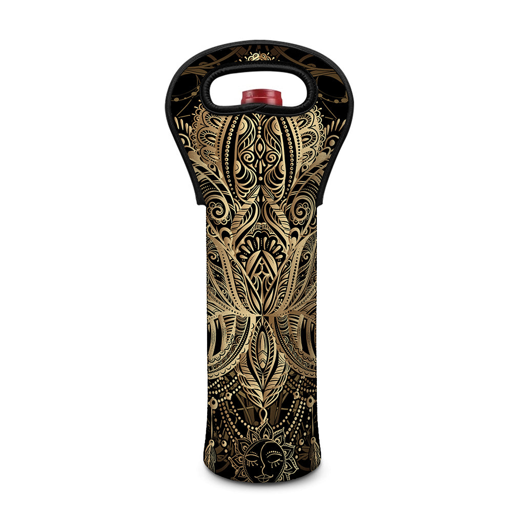 Boho Spiritual Lotus Print Single Neoprene Wine Tote