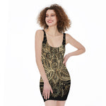 Boho Spiritual Lotus Print Sleeveless Bodycon Dress