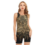 Boho Spiritual Lotus Print Sleeveless One Piece Swimsuit