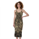 Boho Spiritual Lotus Print Slim Fit Midi Cami Dress