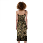 Boho Spiritual Lotus Print Slim Fit Midi Cami Dress