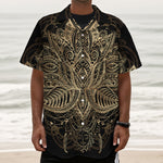 Boho Spiritual Lotus Print Textured Short Sleeve Shirt