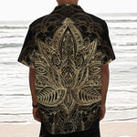 Boho Spiritual Lotus Print Textured Short Sleeve Shirt