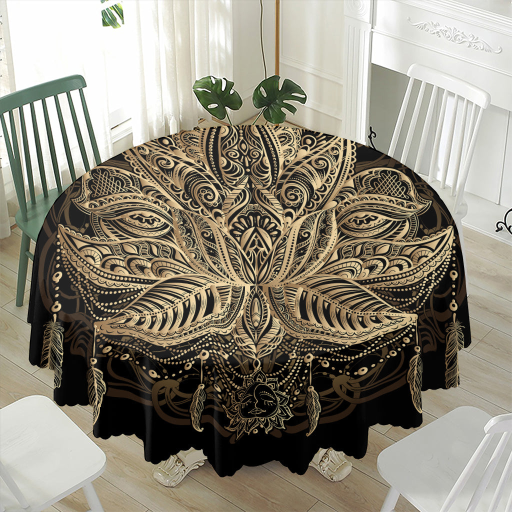 Boho Spiritual Lotus Print Waterproof Round Tablecloth