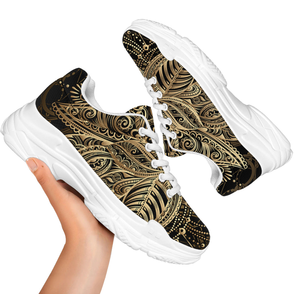 Boho Spiritual Lotus Print White Chunky Shoes