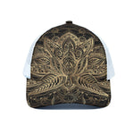 Boho Spiritual Lotus Print White Mesh Trucker Cap
