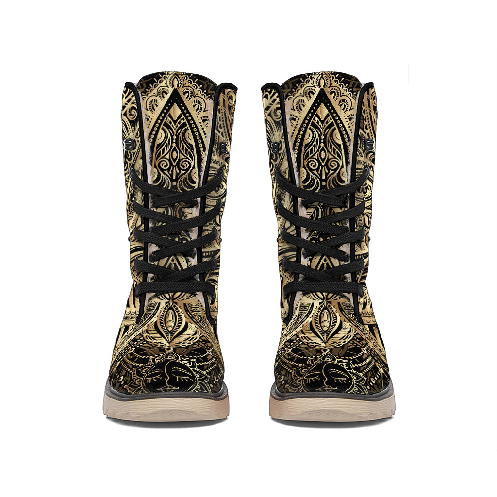 Boho Spiritual Lotus Print Winter Boots