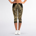 Boho Spiritual Lotus Print Women's Capri Leggings