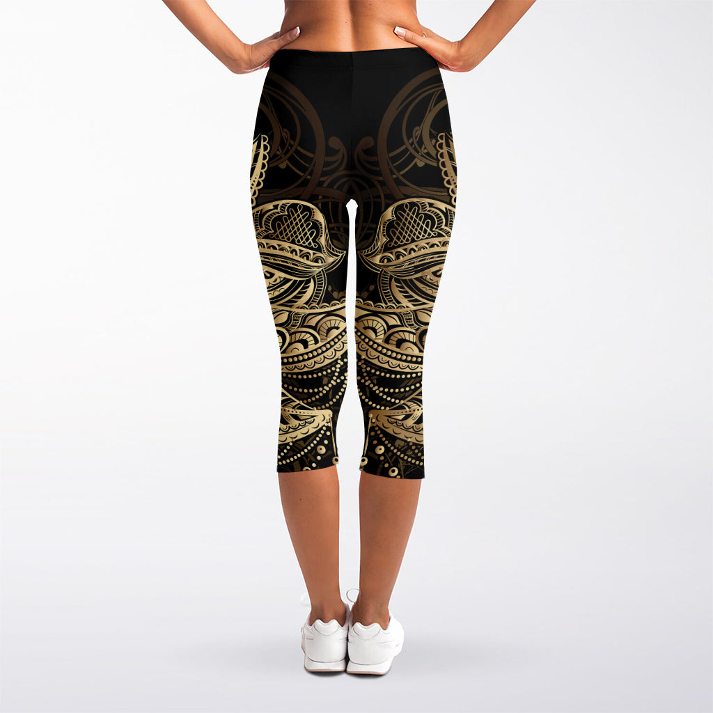 Boho Spiritual Lotus Print Women's Capri Leggings