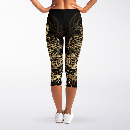 Boho Spiritual Lotus Print Women's Capri Leggings