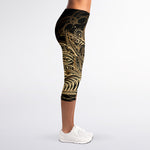 Boho Spiritual Lotus Print Women's Capri Leggings