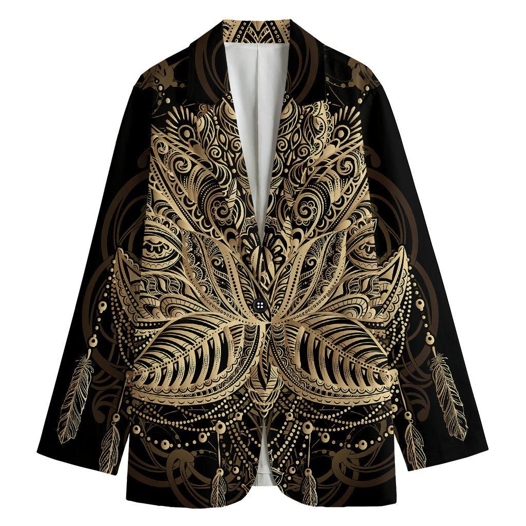 Boho Spiritual Lotus Print Women's Cotton Blazer