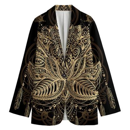 Boho Spiritual Lotus Print Women's Cotton Blazer