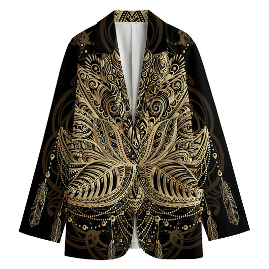 Boho Spiritual Lotus Print Women's Cotton Blazer