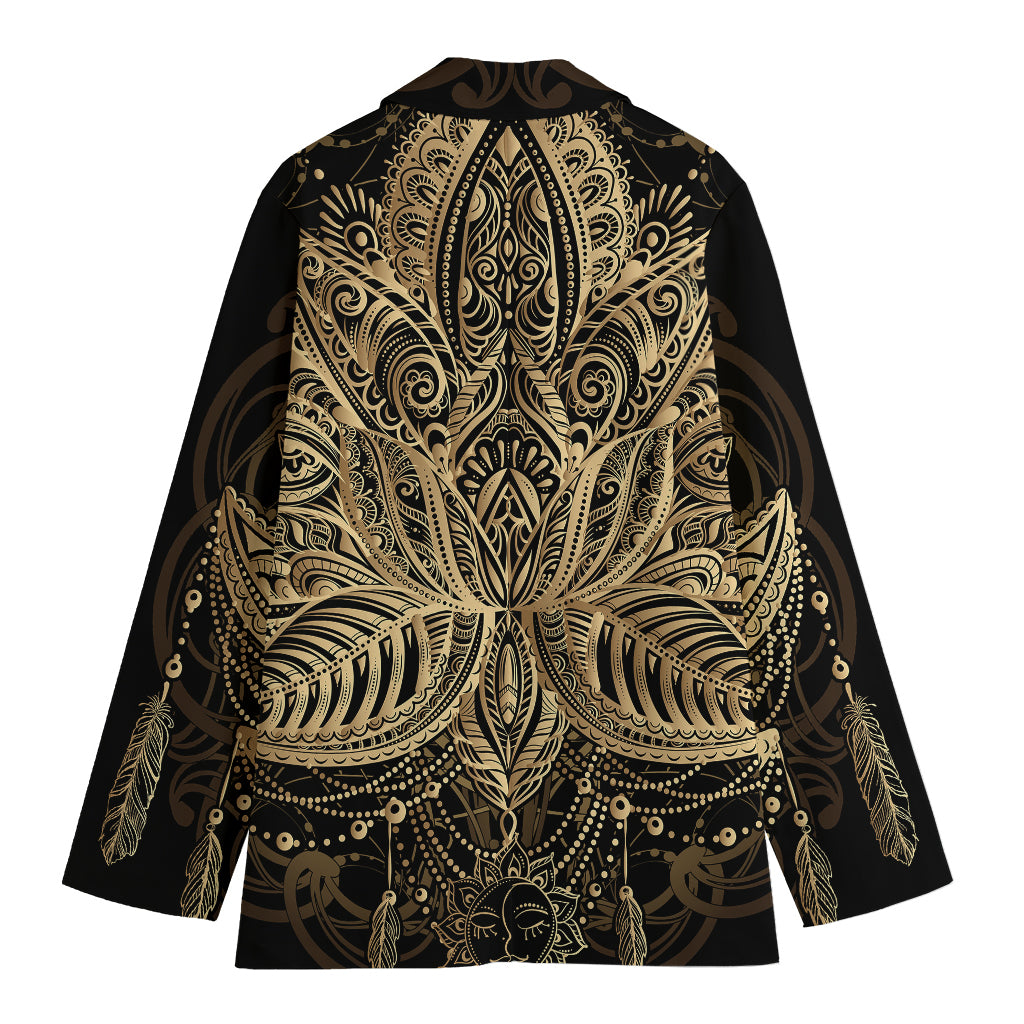 Boho Spiritual Lotus Print Women's Cotton Blazer