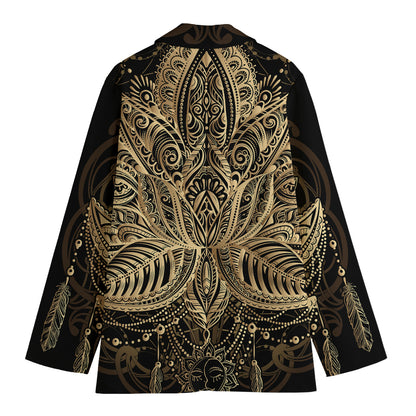 Boho Spiritual Lotus Print Women's Cotton Blazer