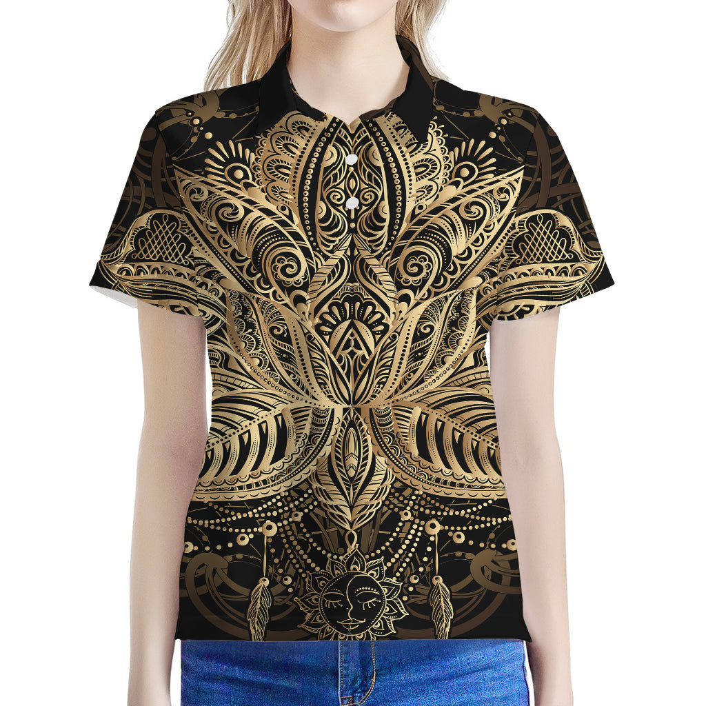 Boho Spiritual Lotus Print Women's Polo Shirt