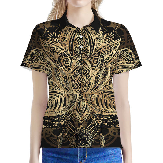 Boho Spiritual Lotus Print Women's Polo Shirt