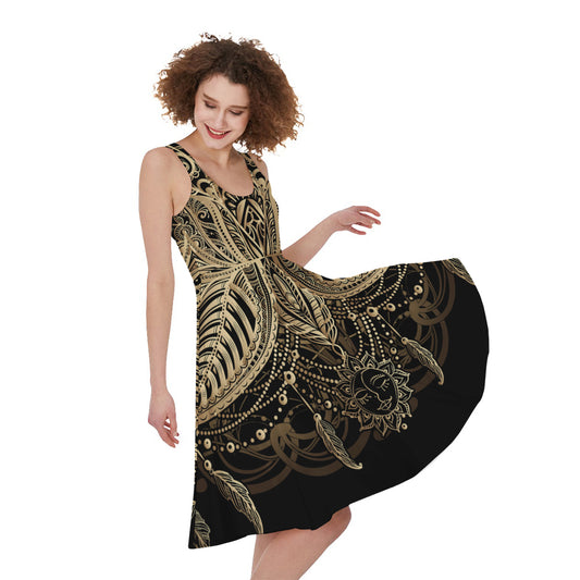 Boho Spiritual Lotus Print Women's Sleeveless Dress