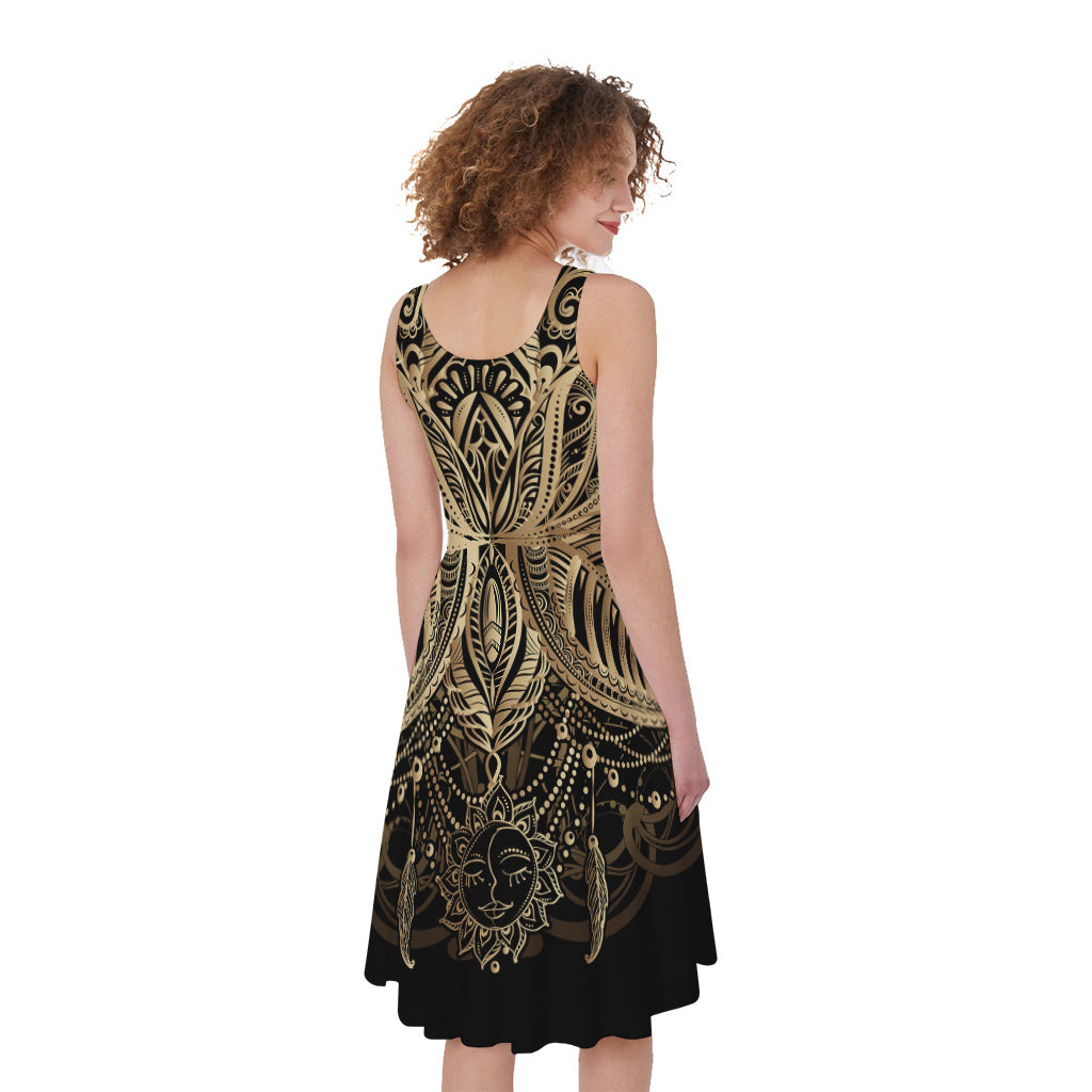Boho Spiritual Lotus Print Women's Sleeveless Dress