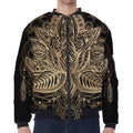 Boho Spiritual Lotus Print Zip Sleeve Bomber Jacket