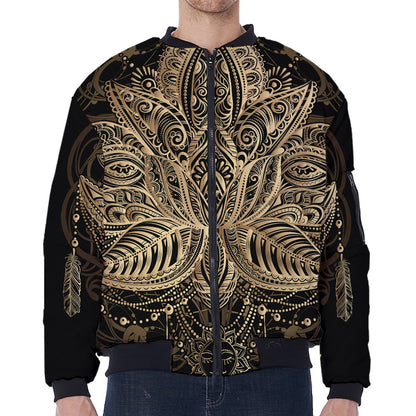 Boho Spiritual Lotus Print Zip Sleeve Bomber Jacket
