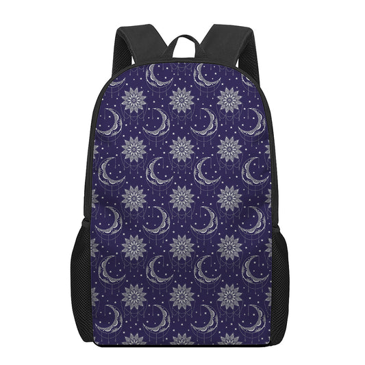Boho Sun And Moon Pattern Print 17 Inch Backpack