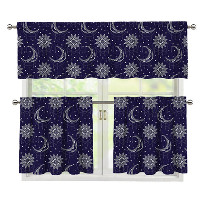 Boho Sun And Moon Pattern Print 3 Piece Kitchen Curtains