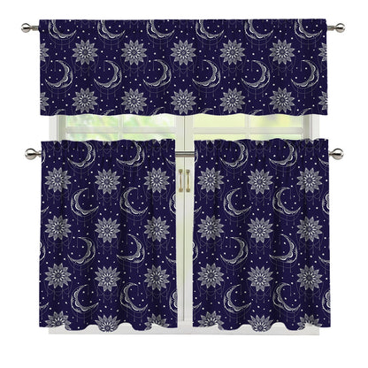 Boho Sun And Moon Pattern Print 3 Piece Kitchen Curtains