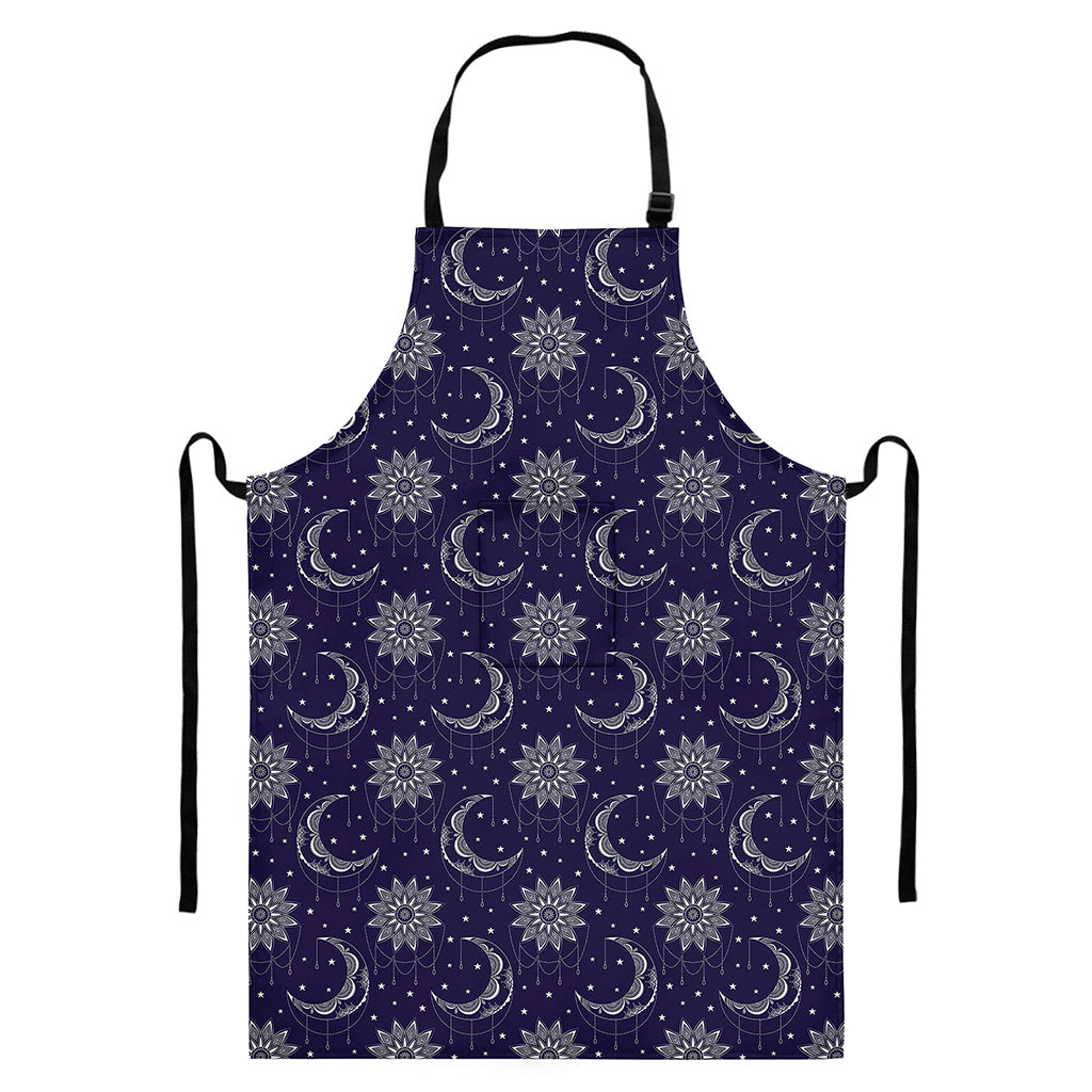 Boho Sun And Moon Pattern Print Bib Apron With Pocket