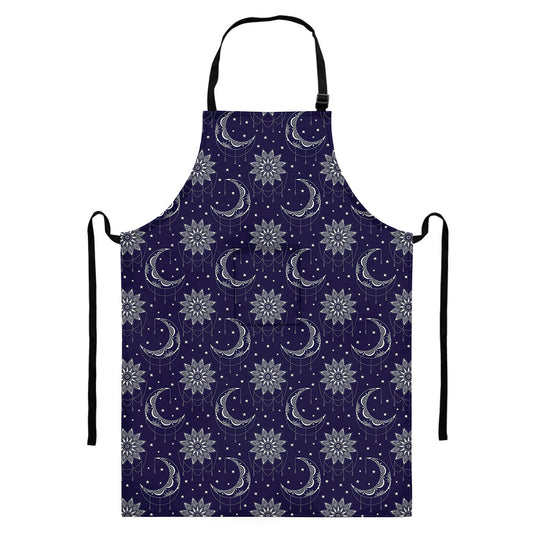 Boho Sun And Moon Pattern Print Bib Apron With Pocket