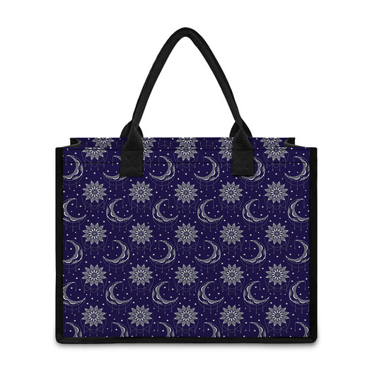Boho Sun And Moon Pattern Print Canvas Tote Bag